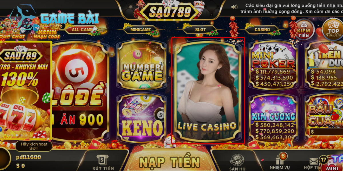 Casino Sao789 - Sảnh live casino đa dạng game bài trực tuyến