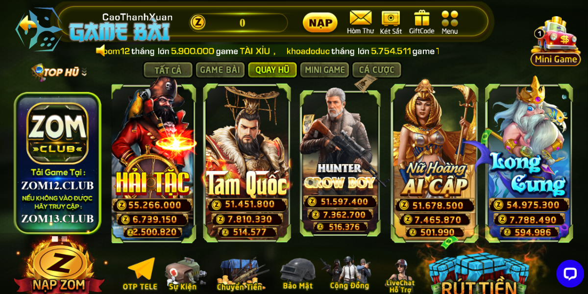 Các trò chơi Slot game mới mẻ tại ZomClub