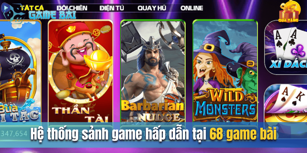 Hệ thống sảnh game hấp dẫn tại 68 game bài