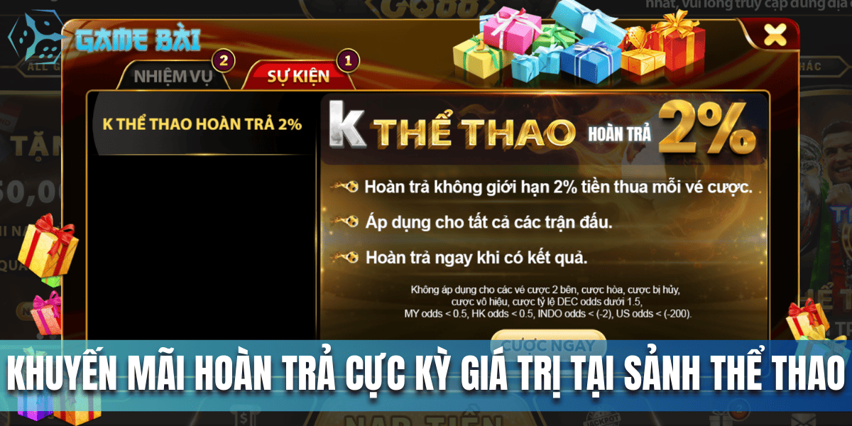 Khuyến mãi hoàn trả cực kỳ giá trị tại sảnh thể thao